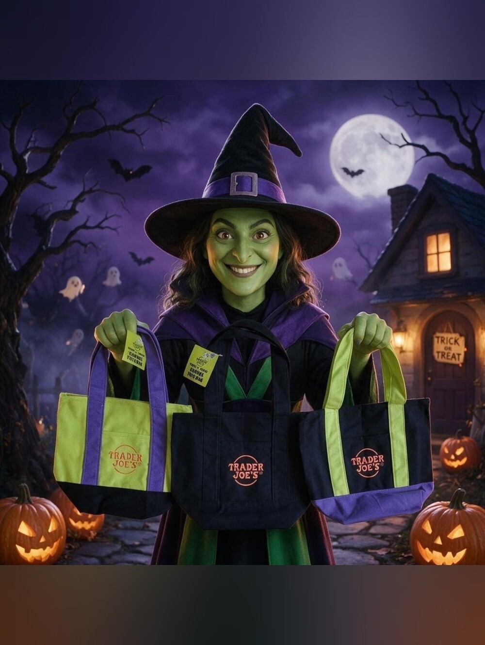 Trader Joe's Halloween Limited Edition MINI TOTE BAGS, Set Of 3, New With Tags - Picture 3 of 11